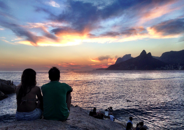 Sunset at Arpoador Beach in Rio de Janeiro Brazil