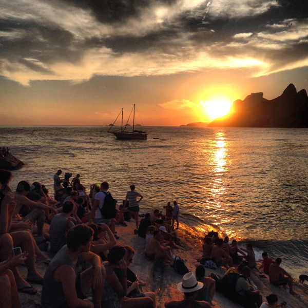 Sunset at Arpoador Beach in Rio de Janeiro Brazil