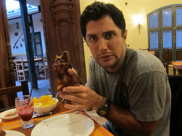 Crushing Cuy (Guinea Pig) in Cuenca Ecuador