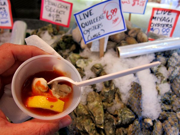 Oyster Shooter at the Pike Place Market in Seattle