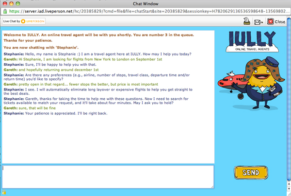 Iully Online Travel Agent - Chat Screenshot
