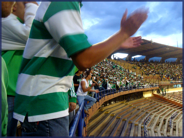 View of Nacional soccer winning from the popular section in Medellin