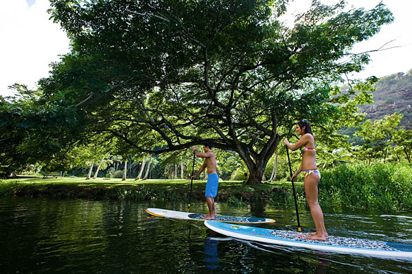 Paddleboarding in Waimea, Hawaii