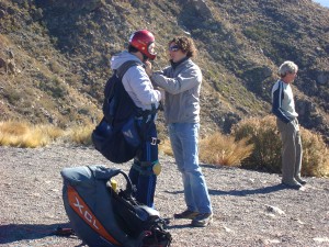 Dad suiting up to go paragliding in Mendoza, Argentina